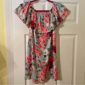 Off the Shoulder Pink Floral Dress